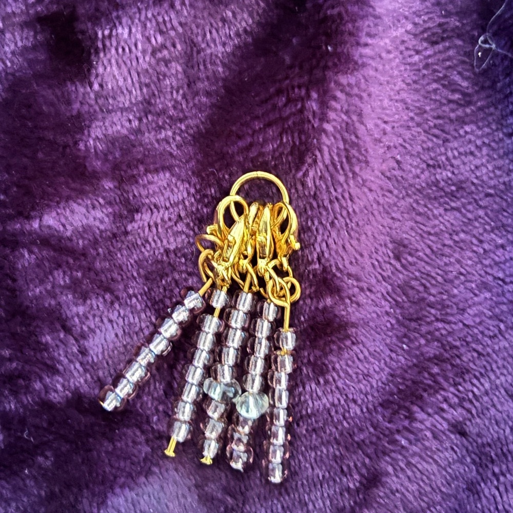 Gold and Purple Beaded stitch markers  (handmade) 5 pieces